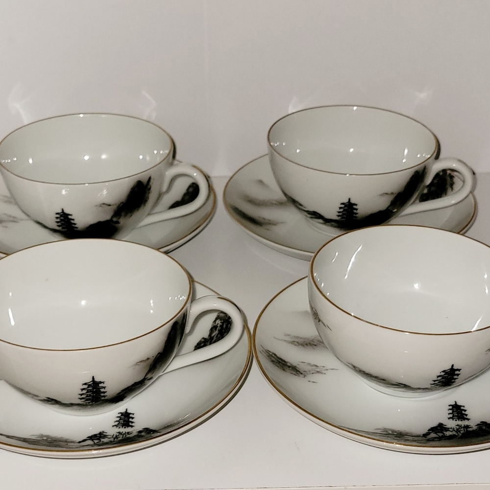 (4) Fukagawa Teacups and Saucers Bundle Arita 903 Vintage Teacup Set Jap…